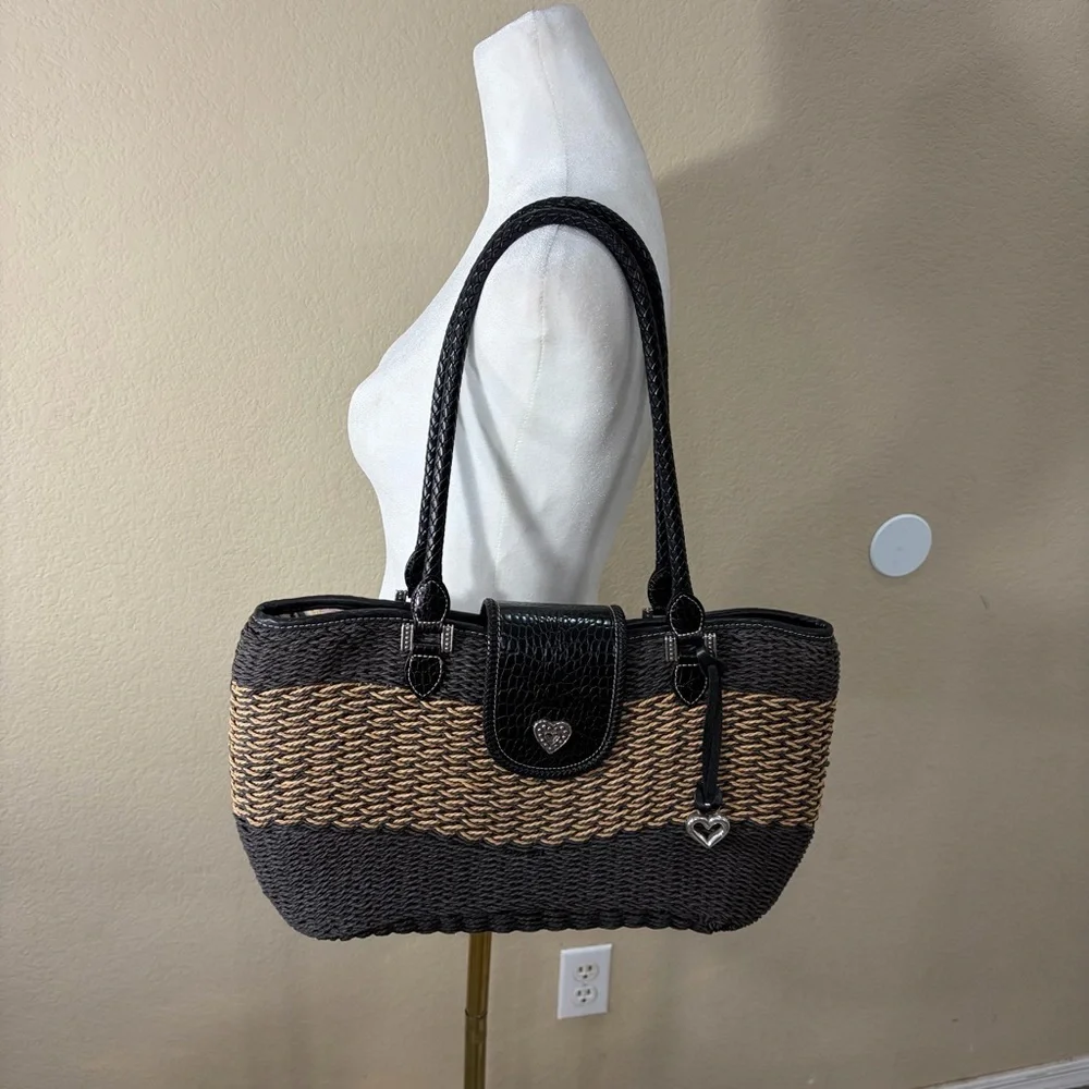 Brighton Savannah Black & Cream Woven Shoulder Bag Lined 16